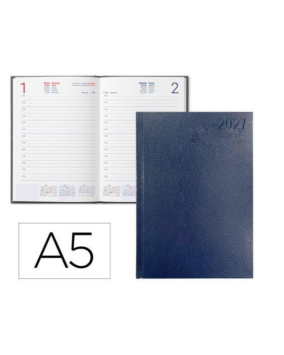 Agenda oficina liderpapel 2027 encuadernada corfu dia pagina a5 bilingue 60g papel fsc blue