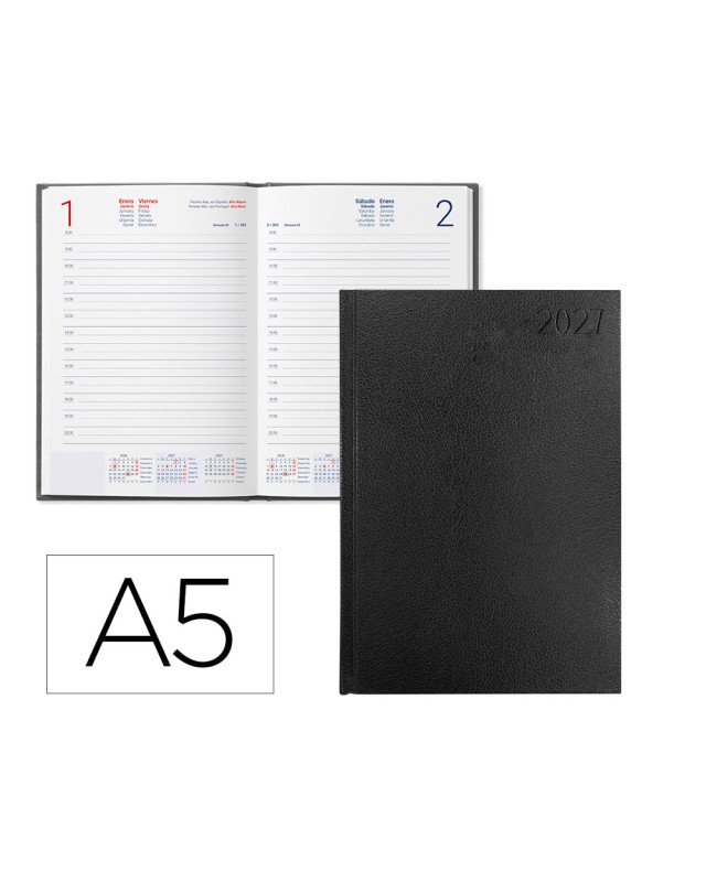 Agenda oficina liderpapel 2027 encuadernada corfu dia pagina a5 bilingue 60g papel fsc black