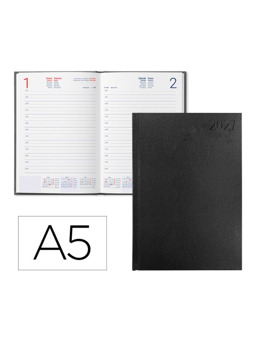 Agenda oficina liderpapel 2027 encuadernada corfu dia pagina a5 bilingue 60g papel fsc black