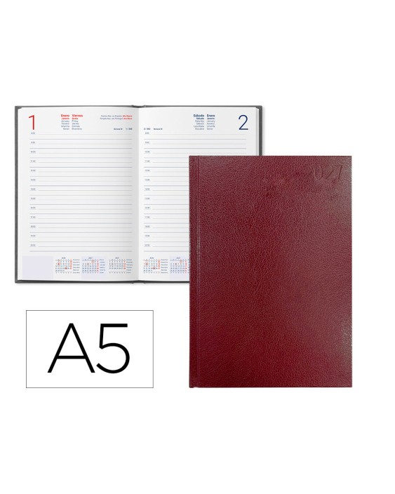 Agenda oficina liderpapel 2027 encuadernada corfu dia pagina a5 bilingue 60g papel fsc red