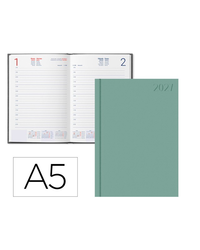 Agenda oficina liderpapel 2027 encuadernada corfu dia pagina a5 bilingue 60g papel fsc new color