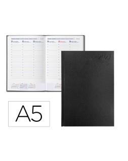 Agenda oficina liderpapel 2027 encuadernada corfu semana vista a5 bilingue 60g papel fsc black