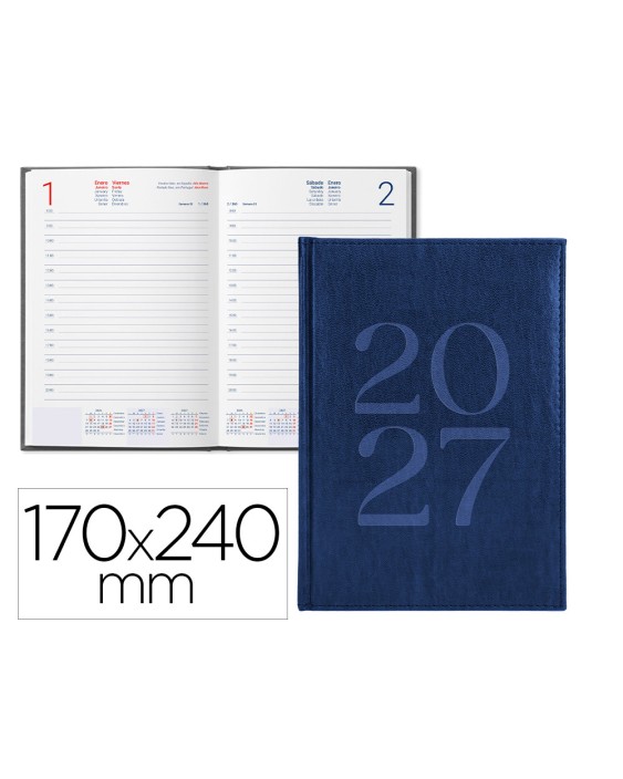 Agenda oficina liderpapel 2027 encuadernada creta dia pagina 170x240 mm bilingue 70g papel fsc blue