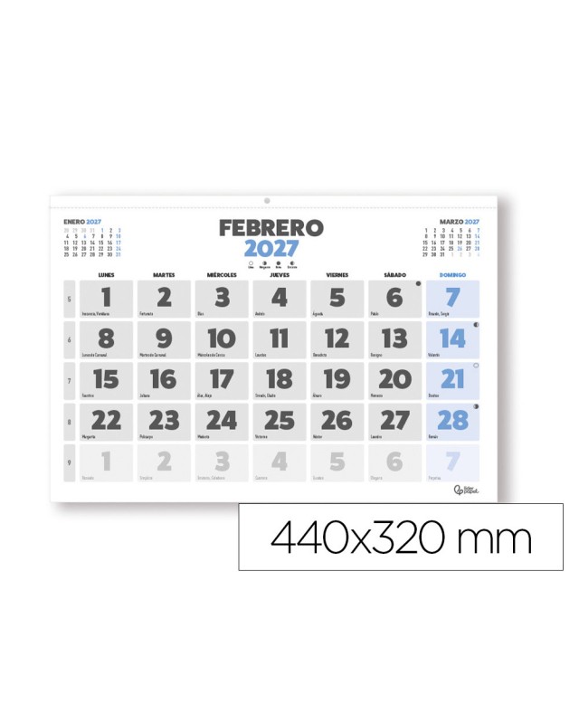 Calendario espiral pared liderpapel clasico 2027 numeros grandes 440x320 mm papel 128 g