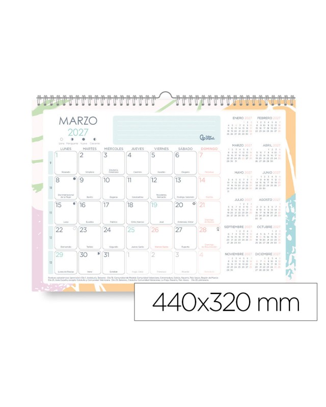 Planning mensual liderpapel teens 2027 440x320 mm con pegatinas lomo engomado papel 128 g