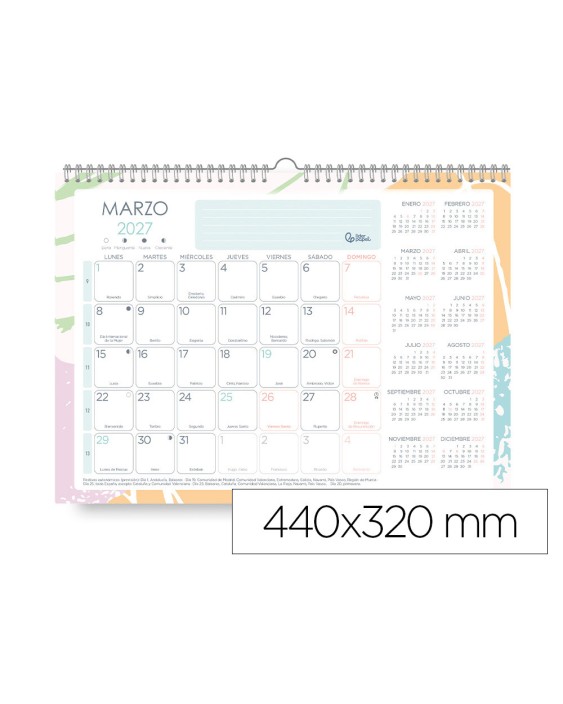 Planning mensual liderpapel teens 2027 440x320 mm con pegatinas lomo engomado papel 128 g