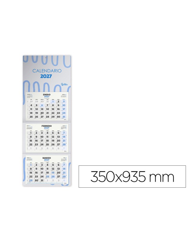 Calendario pared liderpapel 3 meses vista 2027 plegable 200x300 mm papel 105 g