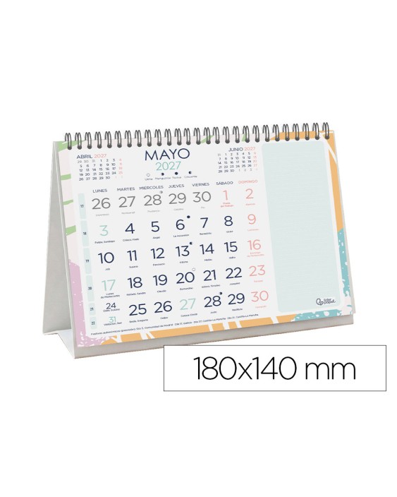 Calendario espiral triangular liderpapel de sobremesa serie joven 2027 180x140 mm papel 128 g con pegatinas