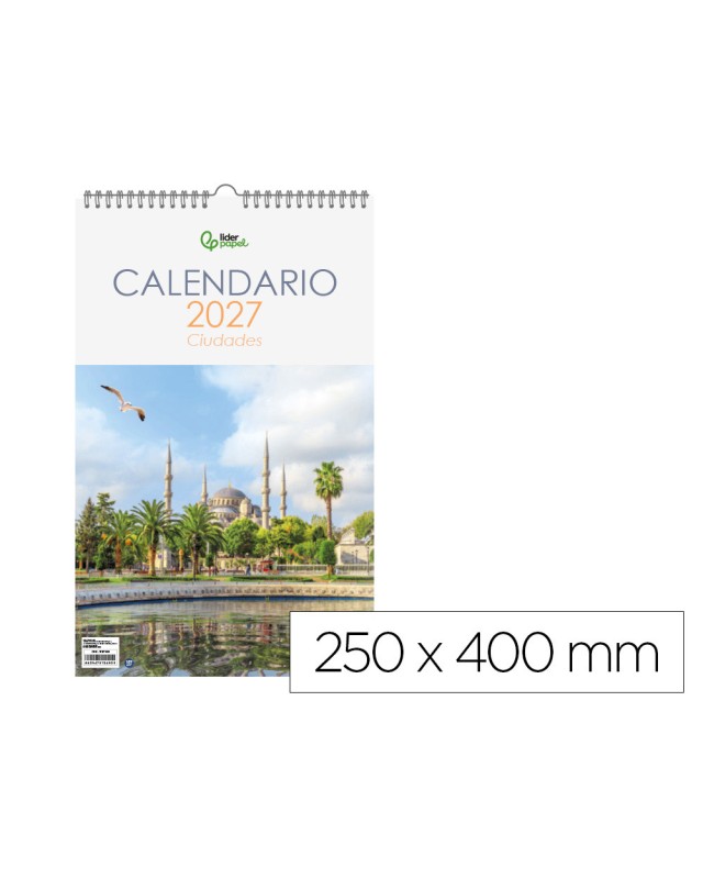 Calendario espiral pared liderpapel imagenes ciudades 2027 para escribir 250x400 mm papel 157 g