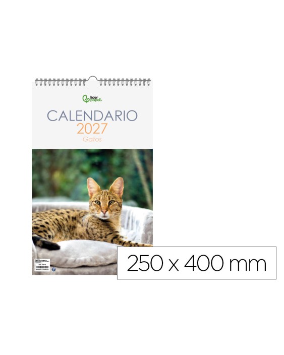 Calendario espiral pared liderpapel imagenes gatos 2027 para escribir 250x400 mm papel 157 g