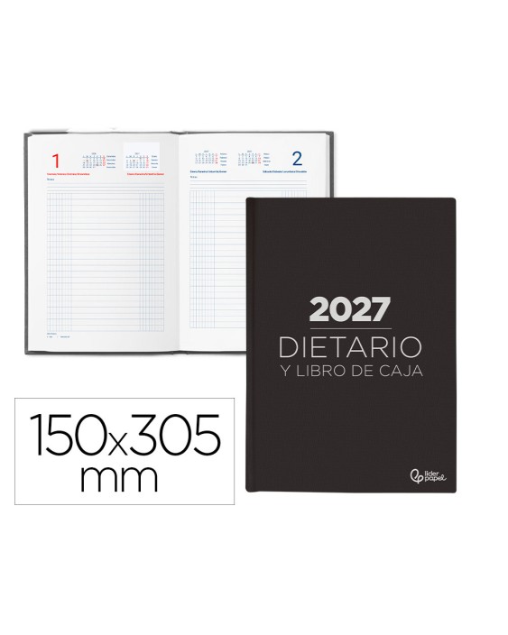 Dietario liderpapel 2027 dos tercios 150x305 mm dia pagina bilingue color negro papel 70 g fsc
