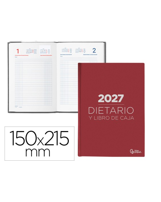 Dietario liderpapel 2027 cuarto 150x215 mm dia pagina bilingue color rojo papel 70 g fsc