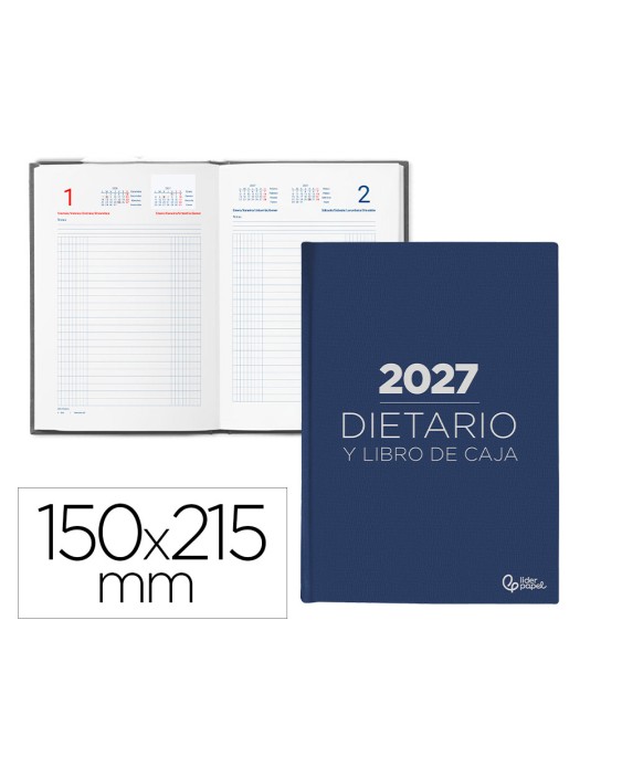 Dietario liderpapel 2027 cuarto 150x215 mm dia pagina bilingue color azul papel 70 g fsc