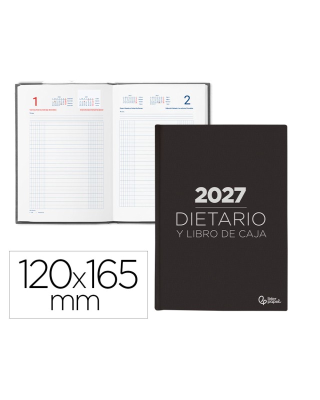 Dietario liderpapel 2027 octavo 120x165 mm dia pagina bilingue color negro papel 70 g fsc
