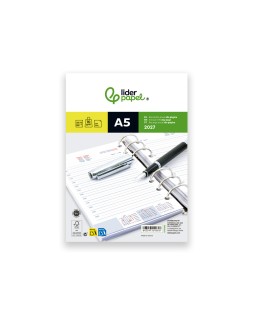 Recambio agenda anillas liderpapel 2027 din a5 148x205 mm dia pagina bilingue 70 g papel fsc