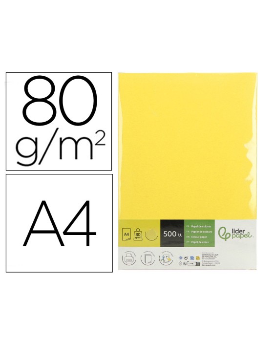 Papel color liderpapel din a4 80 gr amarillo paquete de 500 hojas