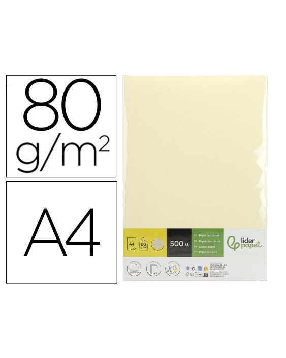 Papel color liderpapel din a4 80 gr crema paquete de 500 hojas