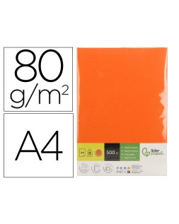 Papel color liderpapel din a4 80 gr naranja intenso paquete de 500 hojas