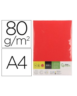 Papel color liderpapel din a4 80 gr rojo intenso paquete de 500 hojas