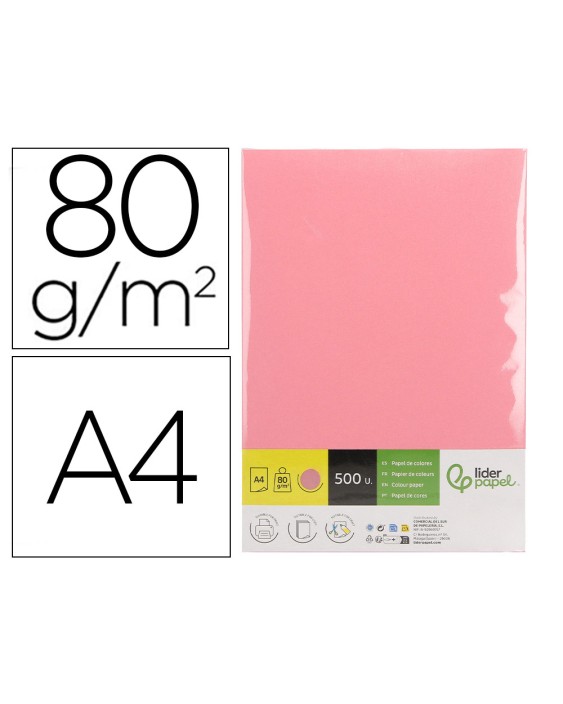 Papel color liderpapel din a4 80 gr rosa paquete de 500 hojas