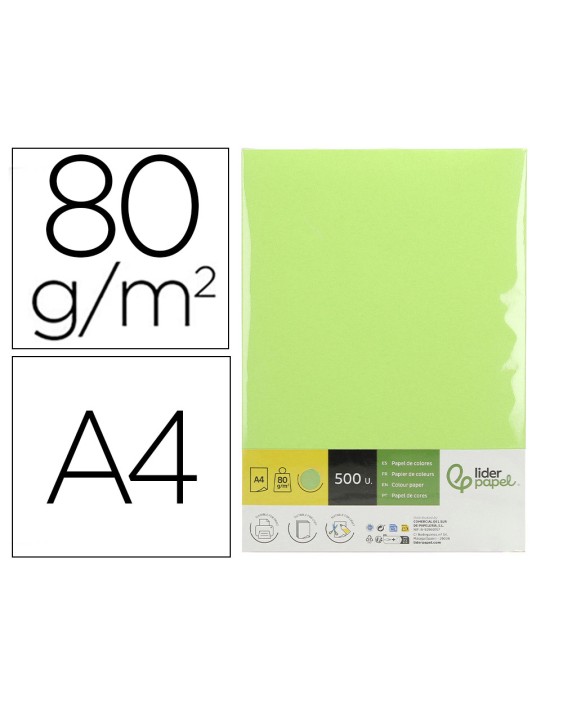 Papel color liderpapel din a4 80 gr verde paquete de 500 hojas