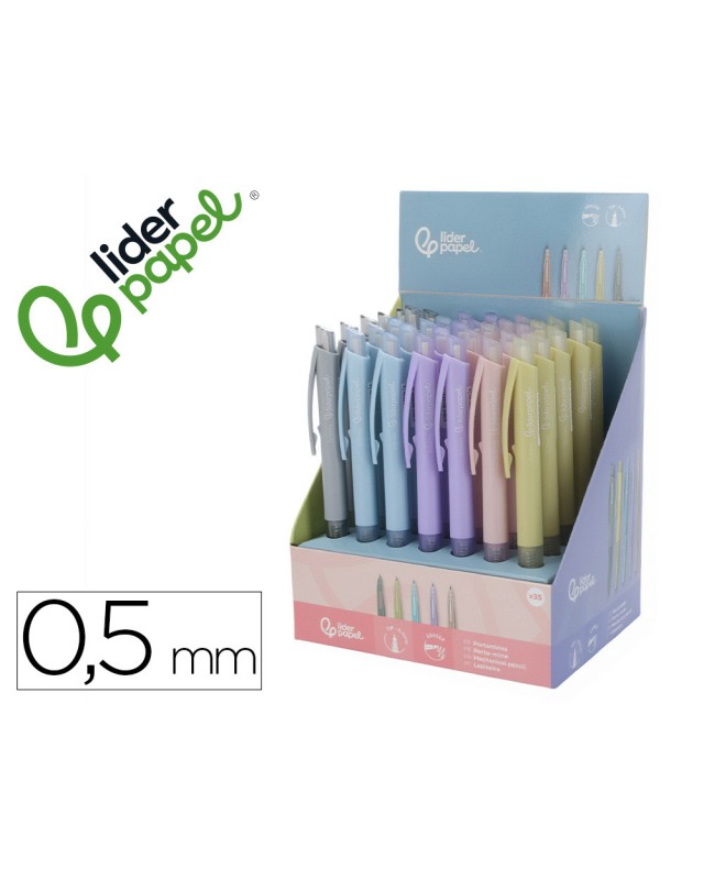 Portaminas liderpapel coleccion 1 con clip y goma 0.5 mm 5 colores surtidos
