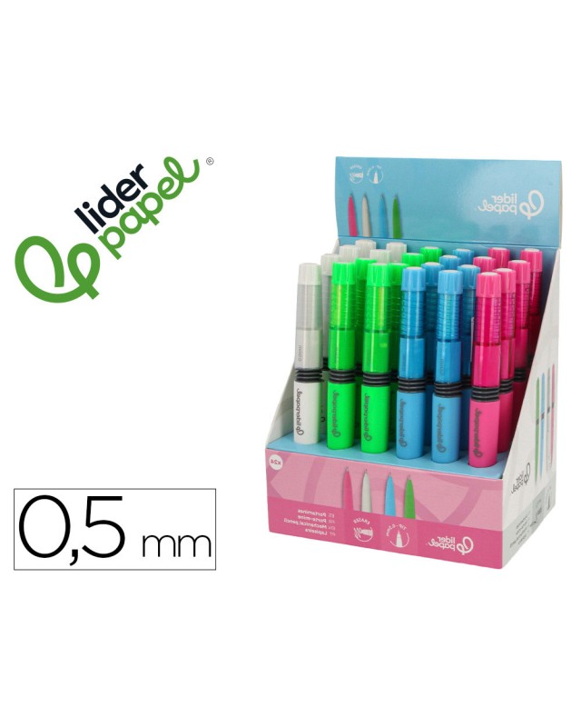 Portaminas liderpapel coleccion 2 con fuelle y goma con acabado soft touch 0,5 mm 4 colores surtidos