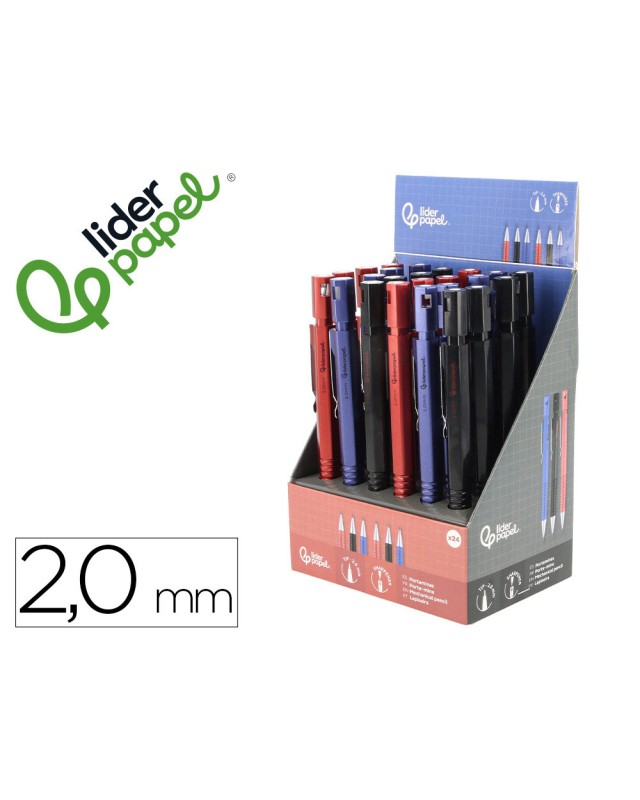Portaminas liderpapel tech con clip y sacapuntas 2 mm 3 colores surtidos