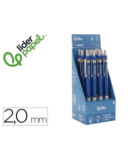 Portaminas liderpapel coleccion 4 con clip y sacapuntas 2 mm azul