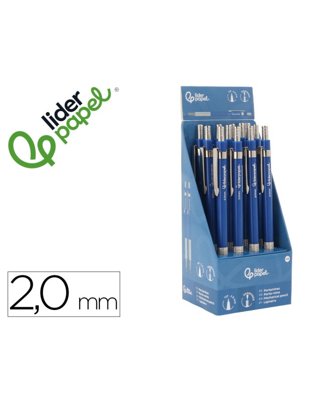 Portaminas liderpapel coleccion 4 con clip y sacapuntas 2 mm azul