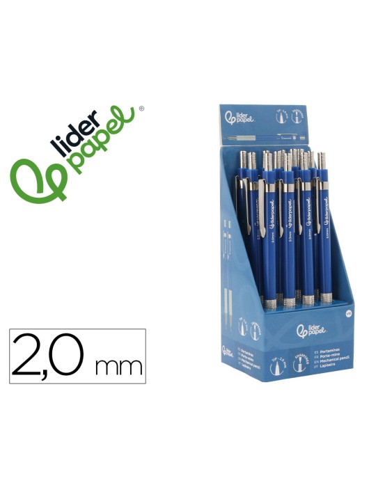 Portaminas liderpapel coleccion 4 con clip y sacapuntas 2 mm azul