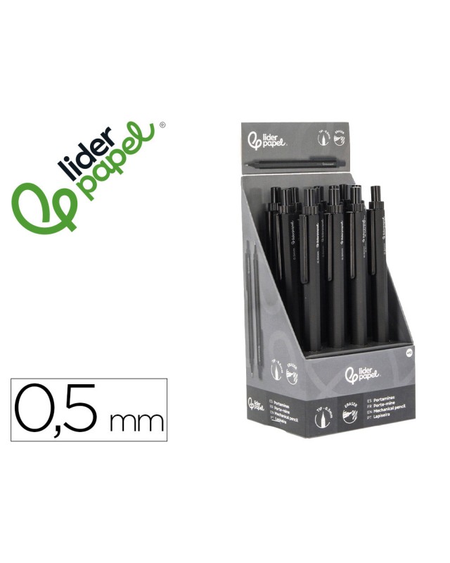 Portaminas liderpapel coleccion 5 con clip y goma punta 0.5 mm negro