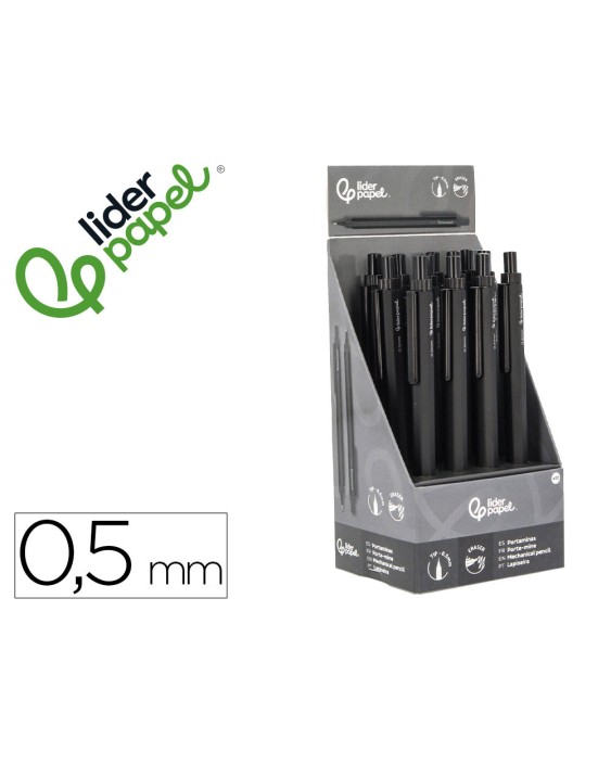 Portaminas liderpapel coleccion 5 con clip y goma punta 0.5 mm negro