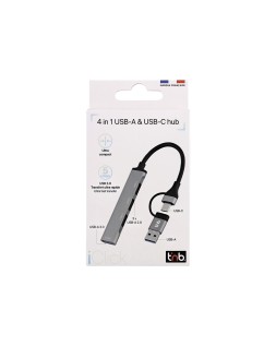 Hub tnb ultrafino usb-a /usb-c 4xusb-a color aluminio