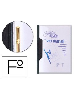 Carpeta dossier fastener plastico saro folio con ventana color negro