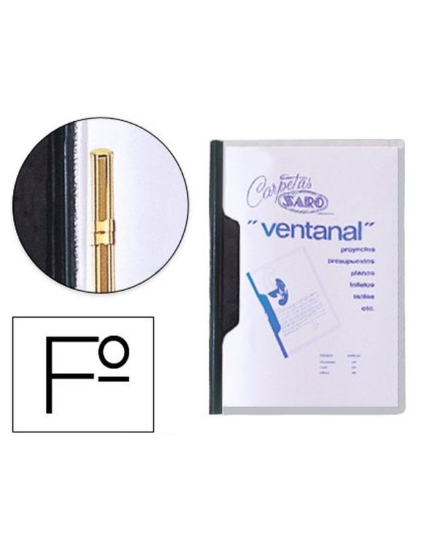 Carpeta dossier fastener plastico saro folio con ventana color negro