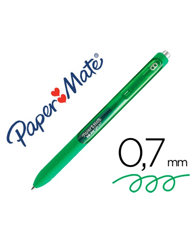Boligrafo paper mate inkjoy retractil gel pen trazo 0,7 mm verde