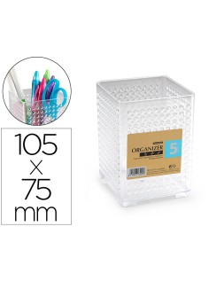 Cubilete portalapices plastiforte transparente plastico organizer cuadrado nº5 75x75x105 mm