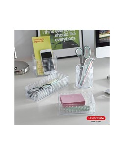 Cubilete portalapices plastiforte transparente plastico organizer cuadrado nº5 75x75x105 mm