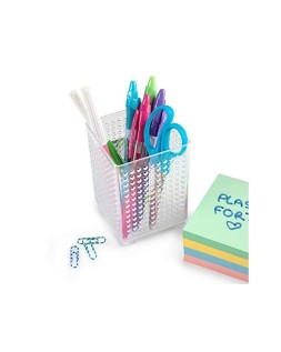 Cubilete portalapices plastiforte transparente plastico organizer cuadrado nº5 75x75x105 mm