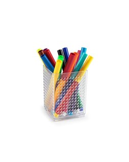 Cubilete portalapices plastiforte transparente plastico organizer cuadrado nº5 75x75x105 mm