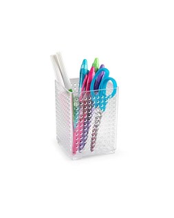 Cubilete portalapices plastiforte transparente plastico organizer cuadrado nº5 75x75x105 mm