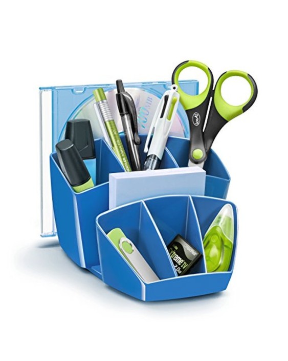 Organizador sobremesa cep 8 compartimentos plastico azul 143x158x93 mm