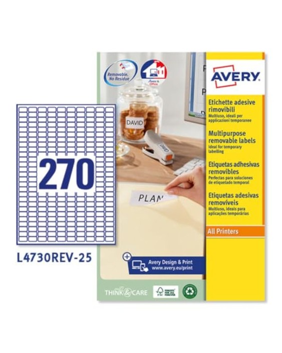 Etiqueta adhesiva avery tamaño 17.8x10 mm removible paquete de 25 hojas