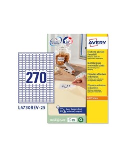 Etiqueta adhesiva avery tamaño 17.8x10 mm removible paquete de 25 hojas