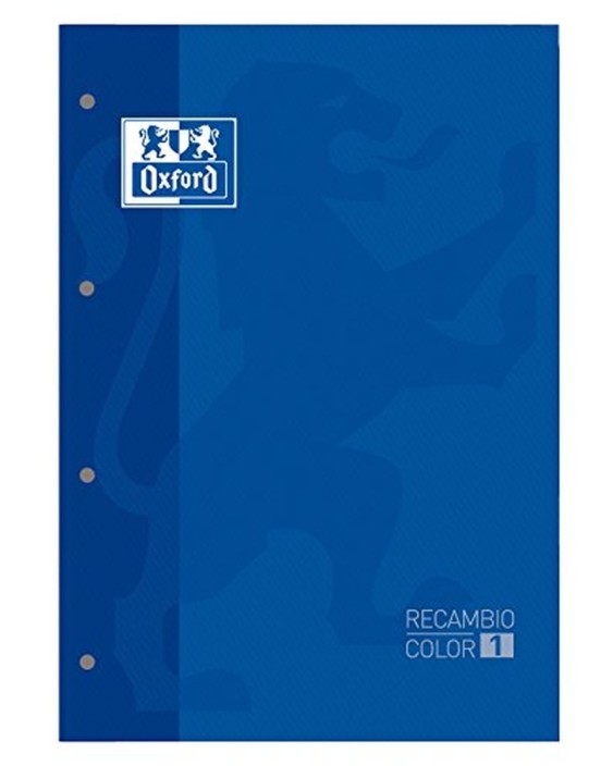 Recambio color oxford din a4 80 hojas 90 grs cuadros 5 mm 4 taladros azul