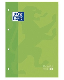Recambio color oxford din a4 80 hojas 90 grs cuadros 5 mm 4 taladros verde