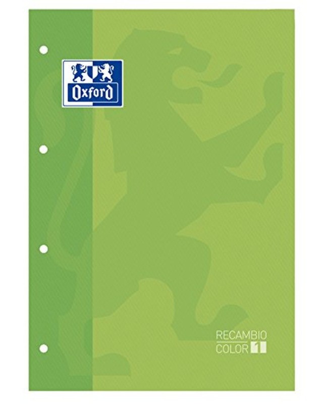 Recambio color oxford din a4 80 hojas 90 grs cuadros 5 mm 4 taladros verde