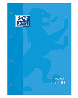 Recambio color oxford din a4 80 hojas 90 grs cuadros 5 mm 4 taladros turquesa