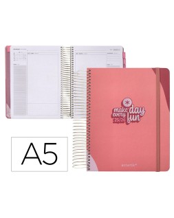 Agenda escolar antartik 25-26 espiral fun day rosa dia pagina a5 bilingüe papel fsc 80 gr